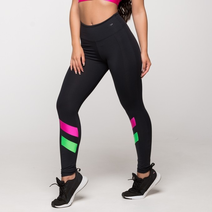 Calça Legging Poliamida com Detalhes Neon Pequim Academia