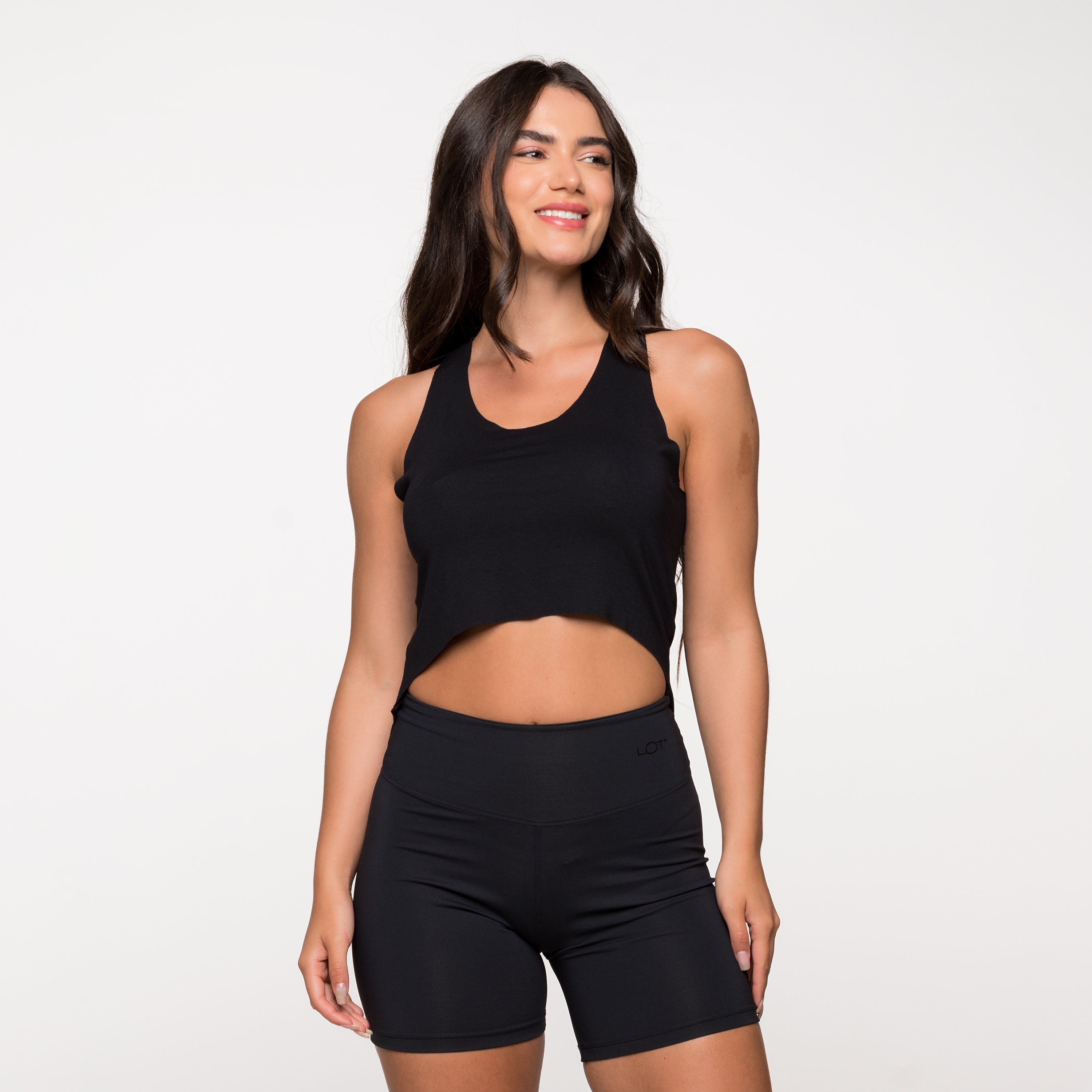 Cropped Fitness Costas Alongada Viscolycra Lisa - Lot Fitness