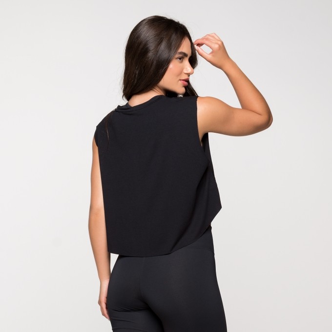 Cropped Arredondado Fitness Viscolycra Academia Liso Preto