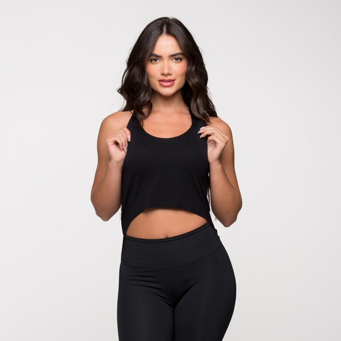 Cropped Fitness Academia Viscolycra Básico Corte a Laser Costas