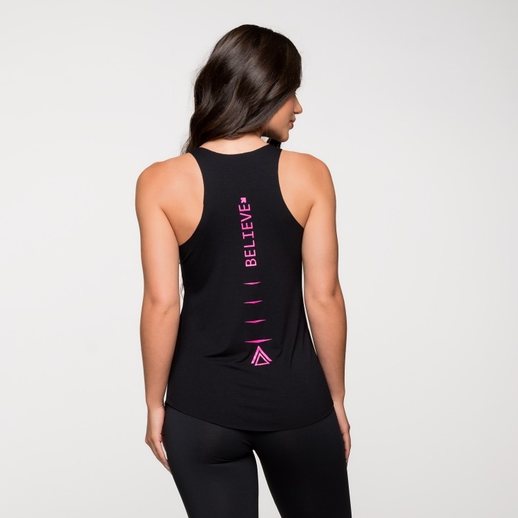 Regata Fitness Viscolycra Preta Estampada nas Costas Believe