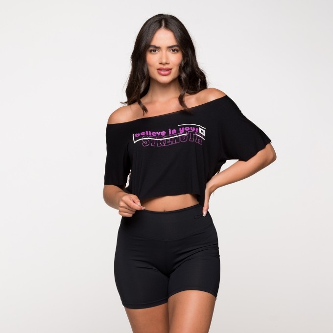 Cropped Academia Fitness Viscolycra Estampado Strength