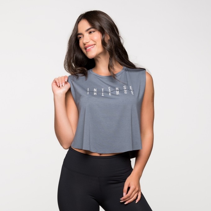 Cropped Arredondado Fitness Viscolycra Academia Cinza