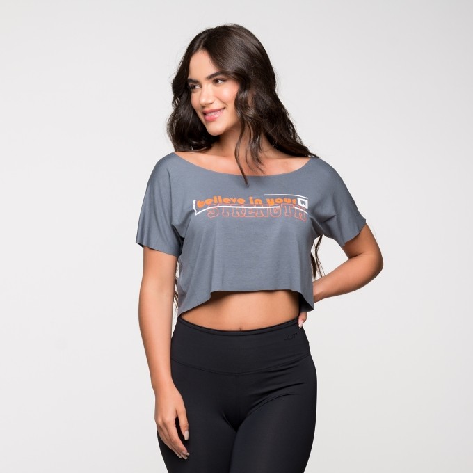 Cropped Academia Fitness Viscolycra Cinza Estampado