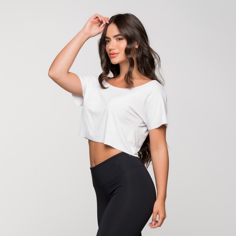 Cropped Básico Fitness Viscolycra Ombro Caído Branca Classic