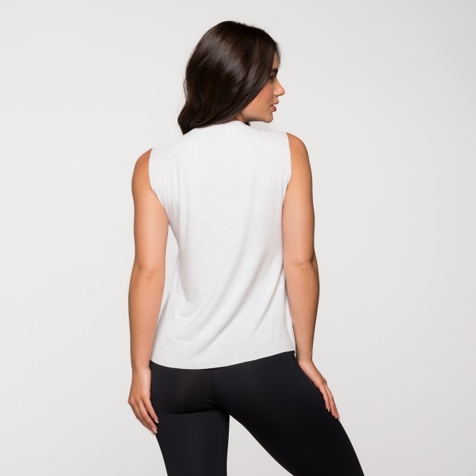 Regata Fitness Básica Viscolycra Estampada Branca