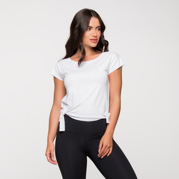 Blusa Fitness Amarração Lateral Viscolycra Lisa Branca