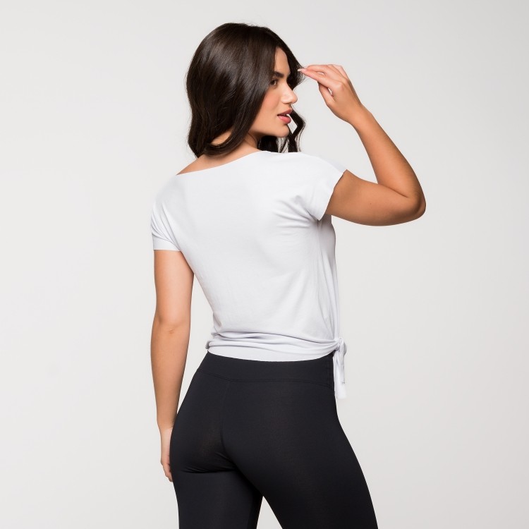 Blusa Fitness Amarração Lateral Viscolycra Branca Estampada