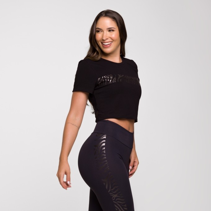 Cropped Zebra Fitness Feminino para Academia Preto