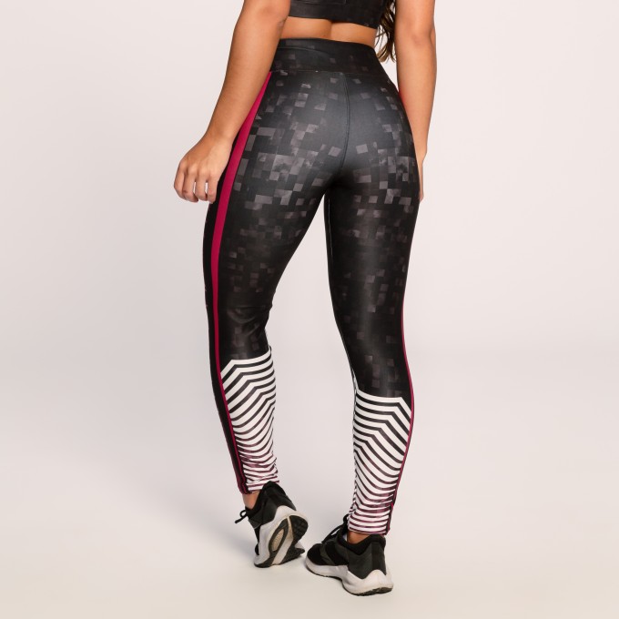 Calça Legging Suplex Estampado Preta Branco e Rosa Challenge