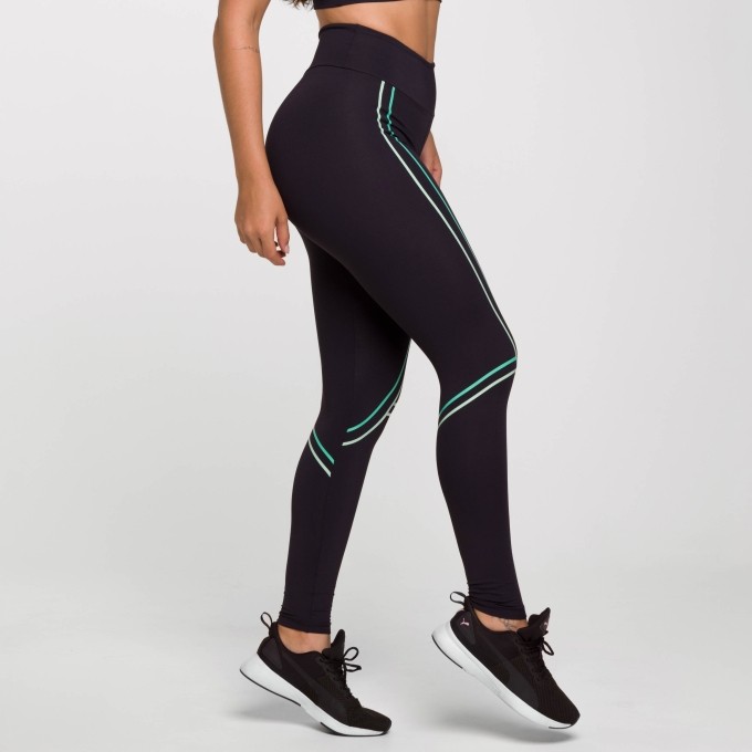 Legging Adrenaline Preta Poliamida com Estampa Verde Degrade