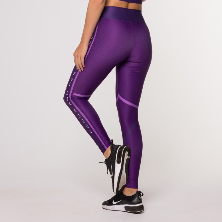 Calça Legging Persistence Roxa Suplex Estampada Fitness Feminina