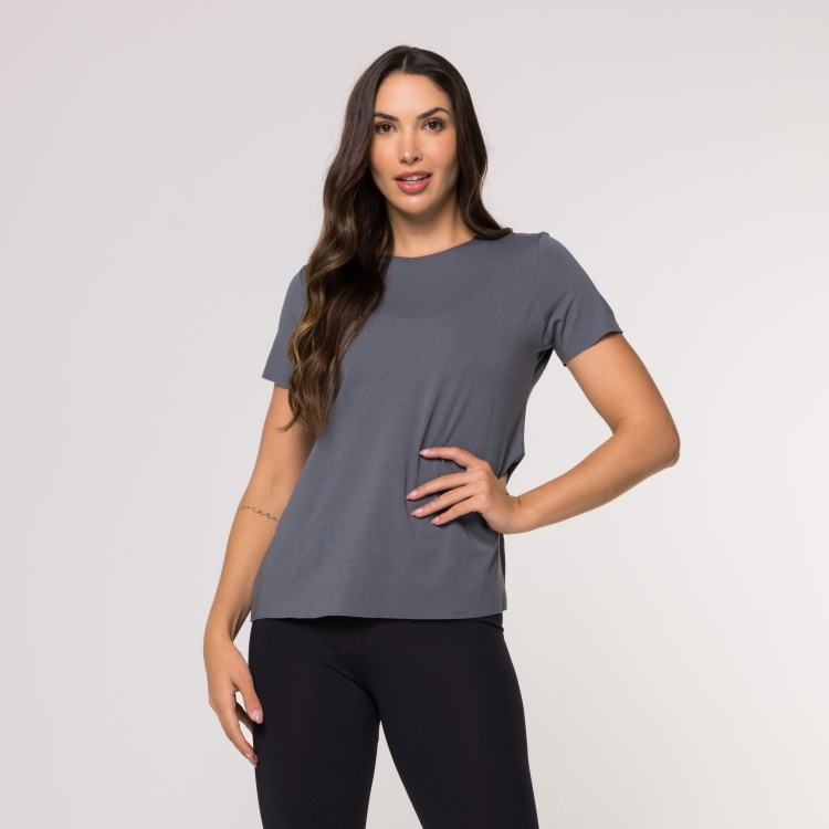 Blusa Fitness Básica Academia Viscolycra Cinza Lisa