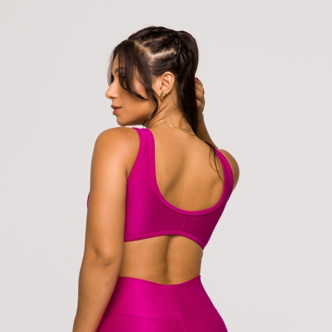 Top Feminino Rosa Adalia Fitness Poliamida Academia Arco