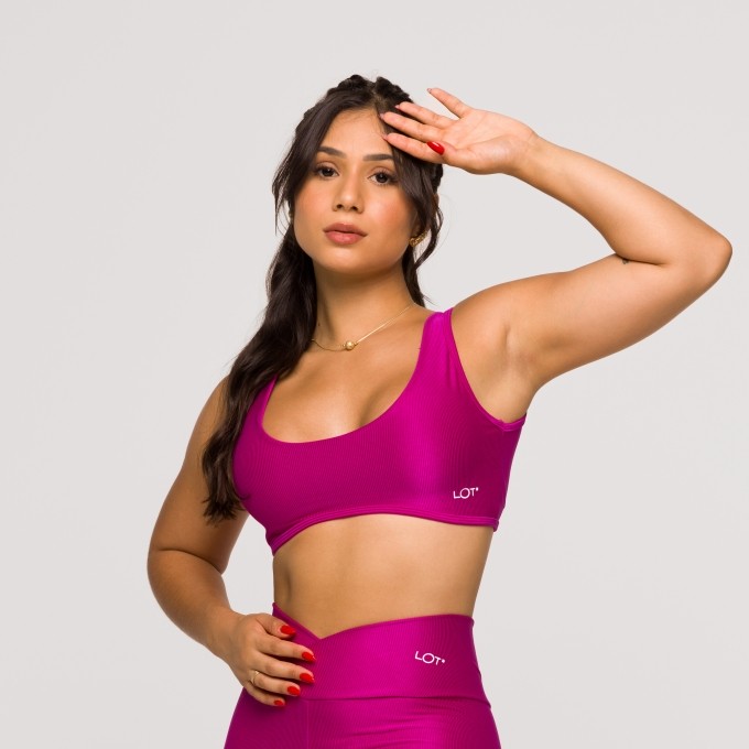 Top Feminino Rosa Adalia Fitness Poliamida Academia Arco