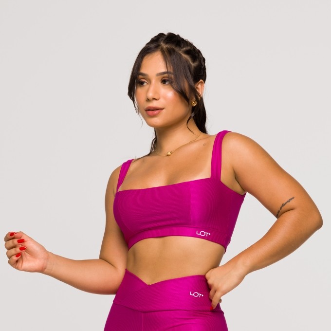 Top Feminino Rosa Adalia Fitness Poliamida Academia Decote Reto