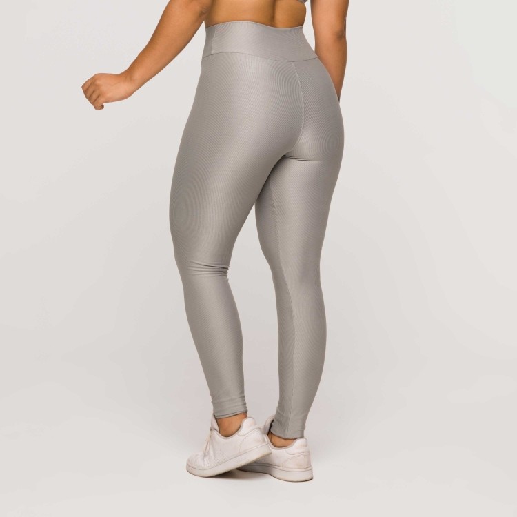 Legging Fitness Feminina Academia Poliamida Textura Cinza Prata