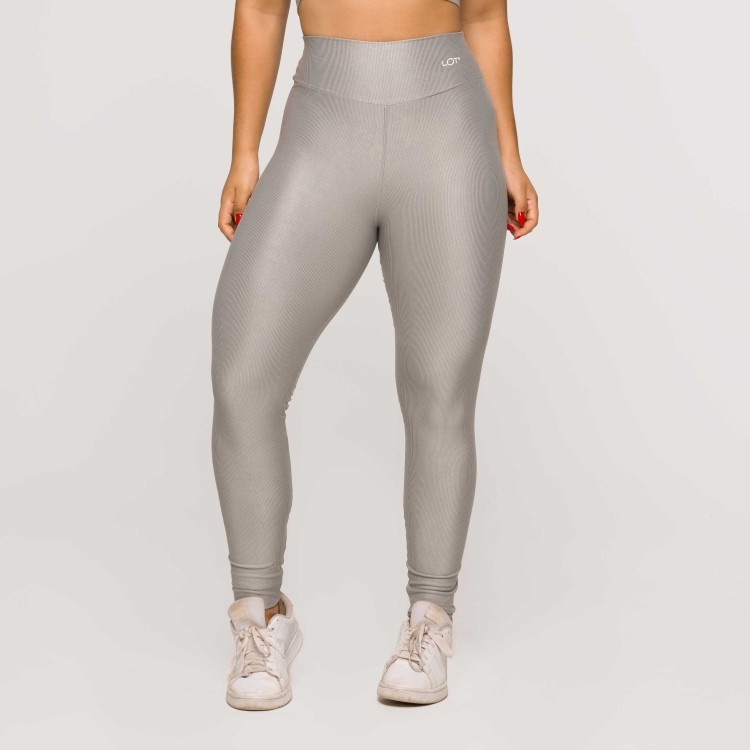 Legging Fitness Feminina Academia Poliamida Textura Cinza Prata