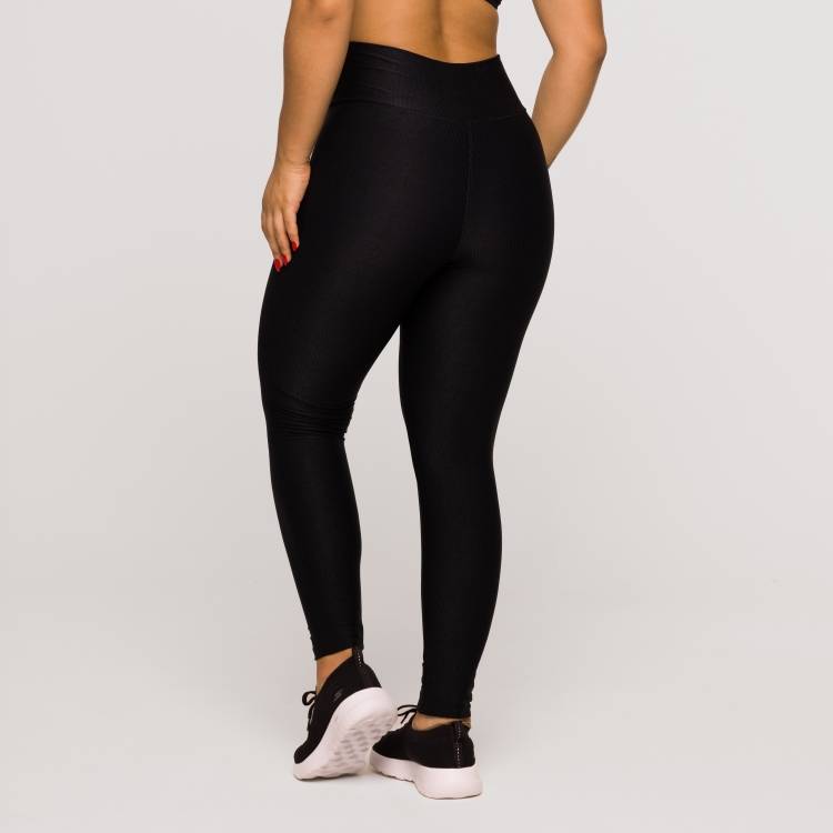 Calça legging preta com shop listra branca na lateral