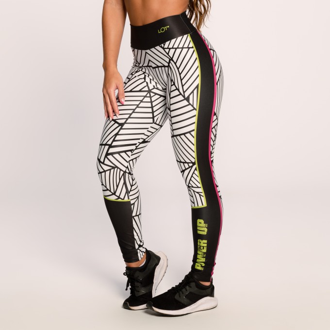 Calça Legging Academia Suplex Estampado Branca com Preto Power Up