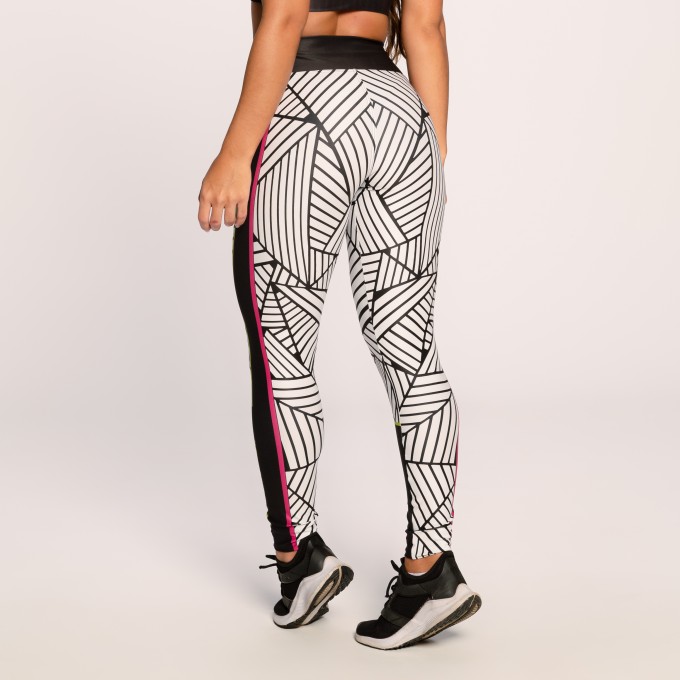 Calça Legging Academia Suplex Estampado Branca com Preto Power Up