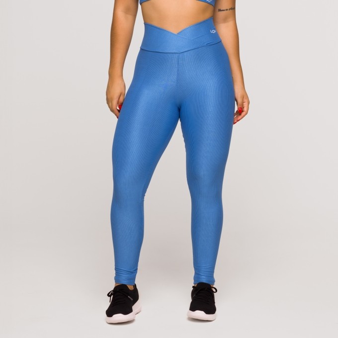 Legging Fitness Feminina Academia Poliamida Cós Cruzado Azul