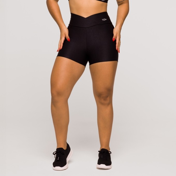 Short Fitness Feminino Academia Poliamida Preto Cós Cruzado