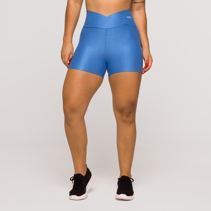 Short Fitness Feminino Academia Poliamida Azul Cós Cruzado