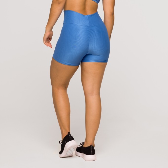 Short Fitness Feminino Academia Poliamida Azul Cós Cruzado