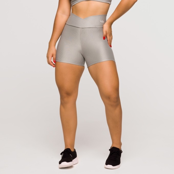 Short Fitness Feminino Academia Poliamida Cinza Cós Cruzado