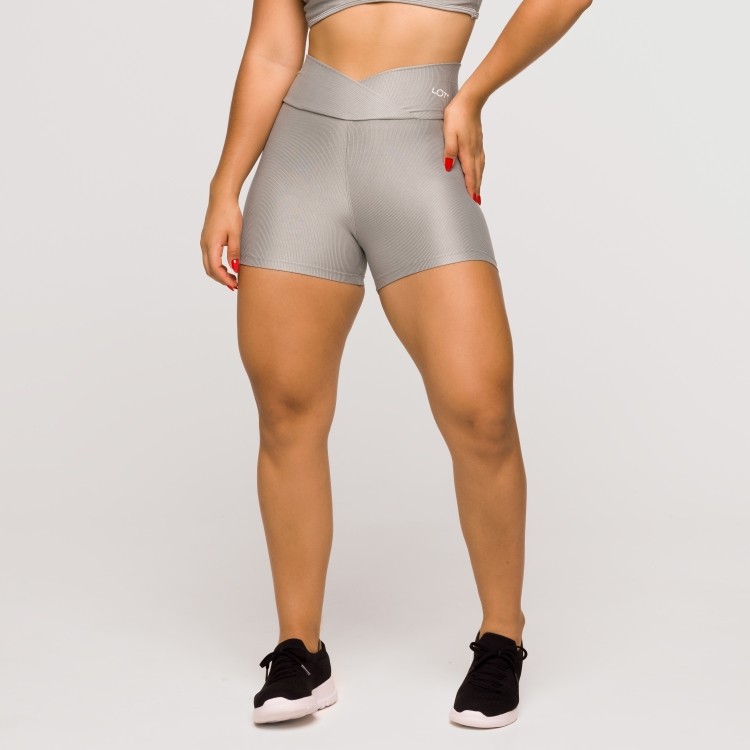 Short Fitness Feminino Academia Poliamida Cinza Cós Cruzado