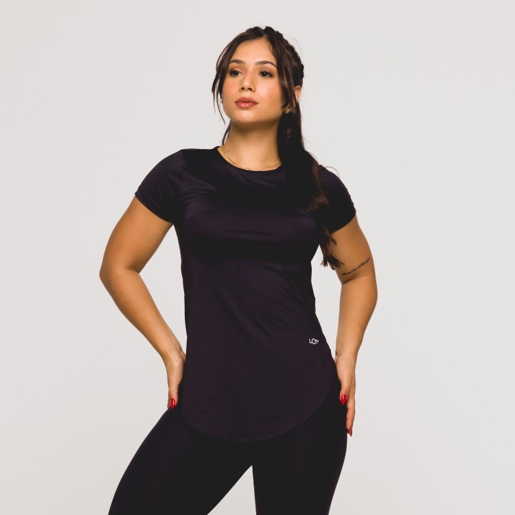 Blusa Fitness Feminina Microfibra Academia Preta Toque Gelado