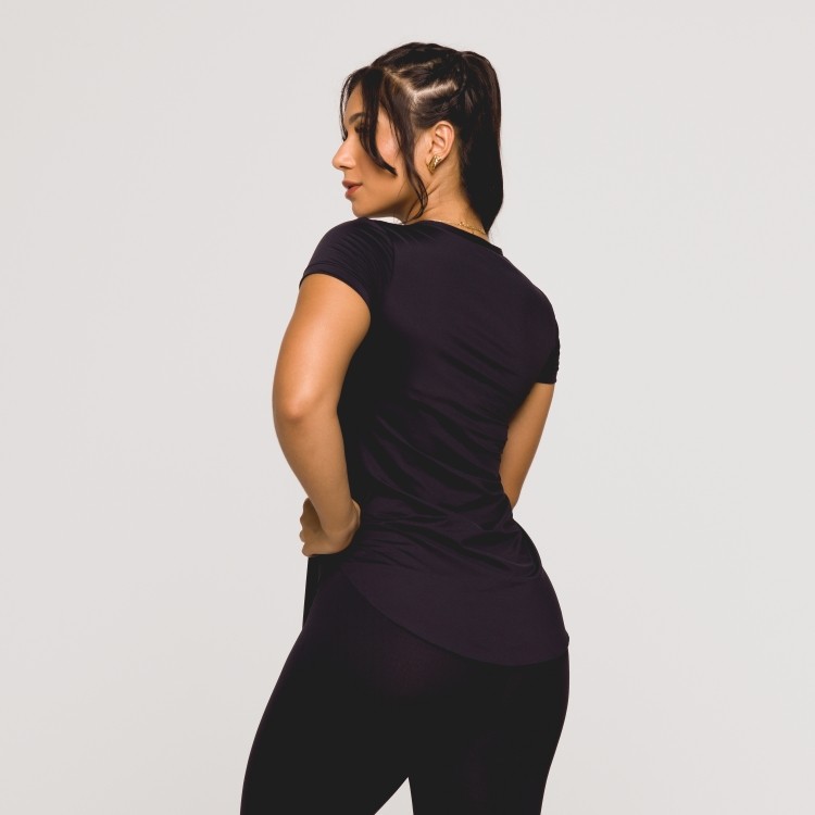 Blusa Fitness Feminina Microfibra Academia Preta Toque Gelado