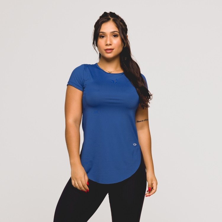 Blusa Fitness Feminina Microfibra Academia Azul Toque Gelado