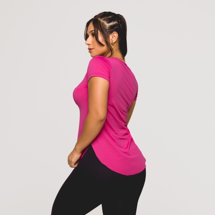 Blusa Fitness Feminina Microfibra Academia Rosa Toque Gelado