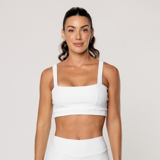 Top Off White Fitness Academia Feminino Decote Quadrado Textura