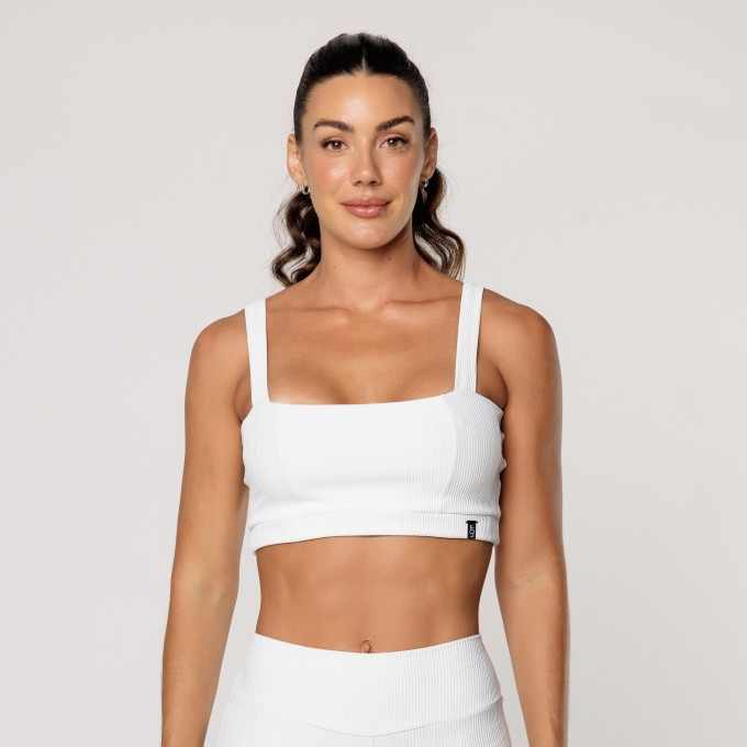 Top Off White Fitness Academia Feminino Decote Quadrado Textura