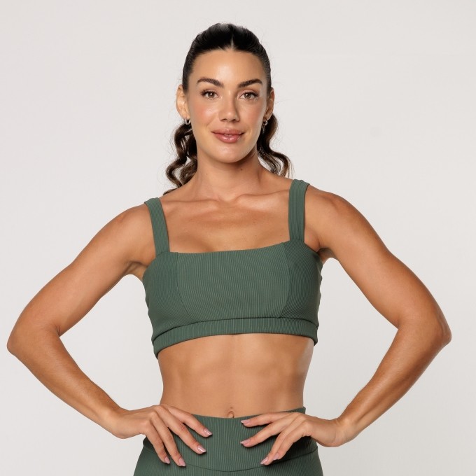 Top Verde Fitness Academia Feminino Decote Quadrado Texturizado