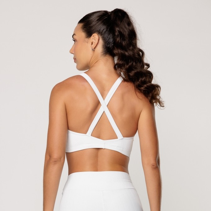 Top Off White Fitness Academia Feminino Decote V Texturizado