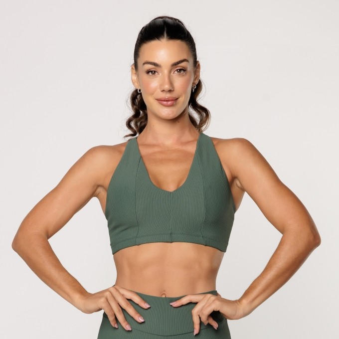 Top Verde Fitness Academia Feminino Decote V Texturizado