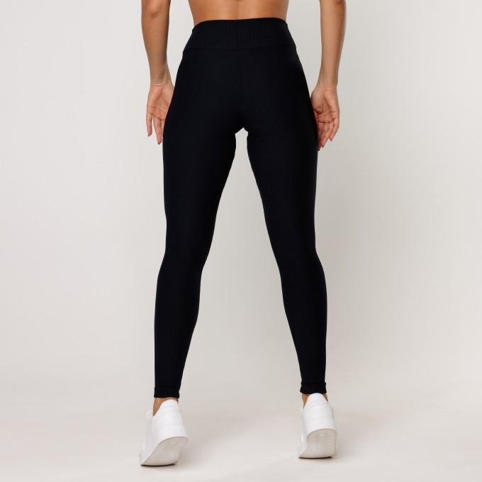 Calça Legging Preta Fitness Poliamida Canelada