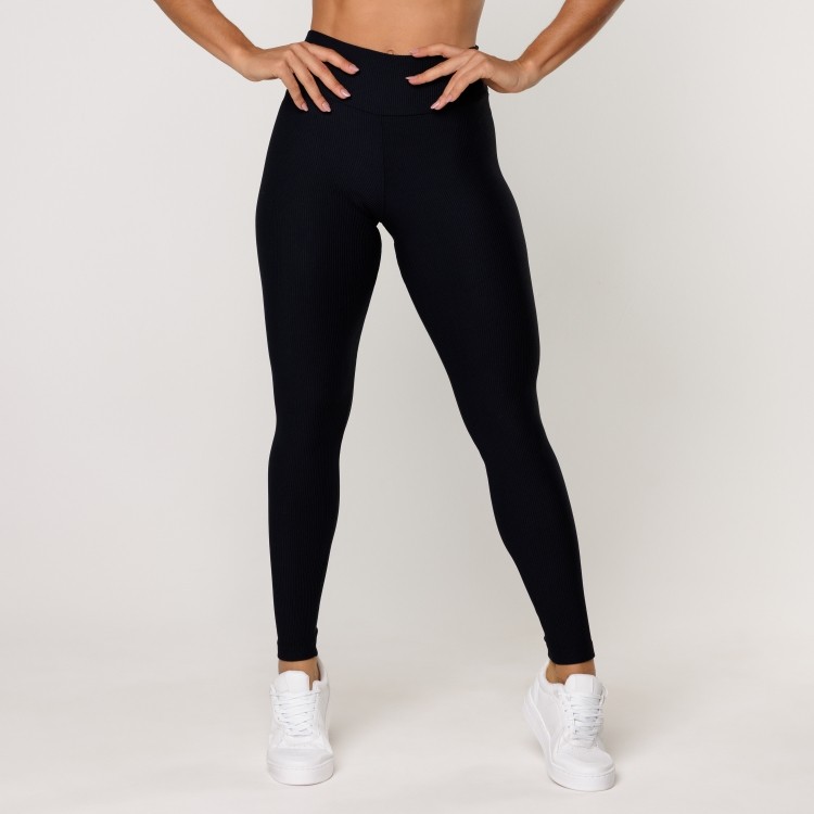 Calça Legging Preta Fitness Poliamida Canelada