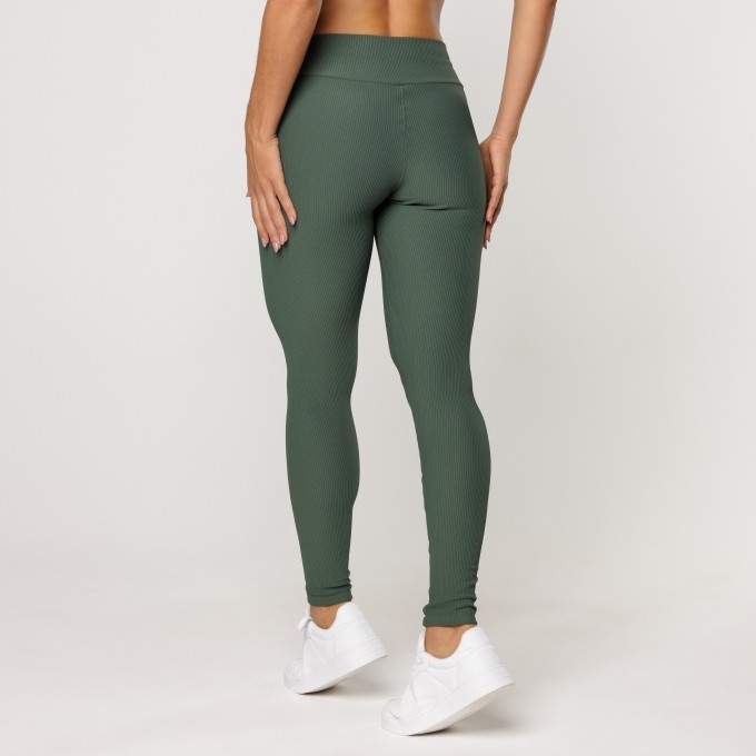 Calça Legging Verde Fitness Poliamida Canelada