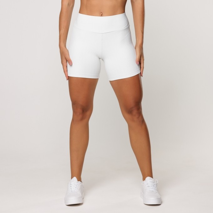 Short Branco Fitness Poliamida Canelado