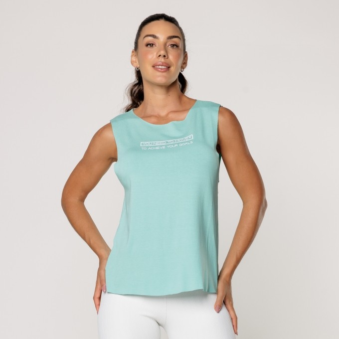 Regata Fitness Feminina Viscolycra Soltinha Verde Com Estampa