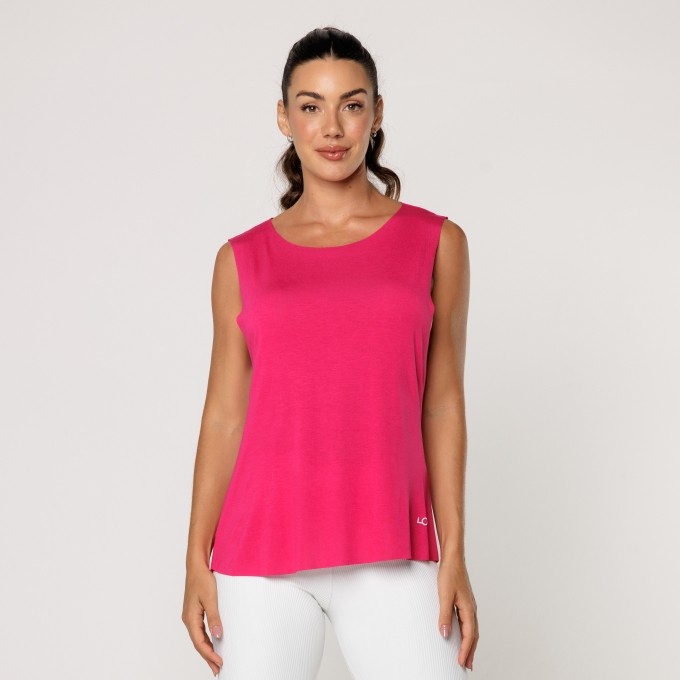 Regata Fitness Viscolycra Soltinha Feminina Rosa com Estampa