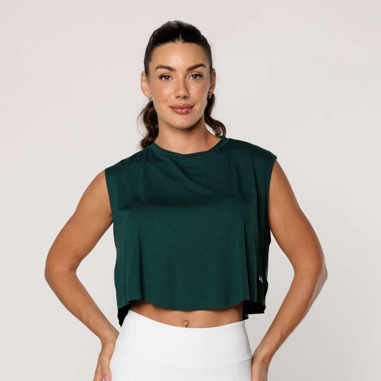 Cropped Arredondado Fitness Feminino Academia Liso Verde