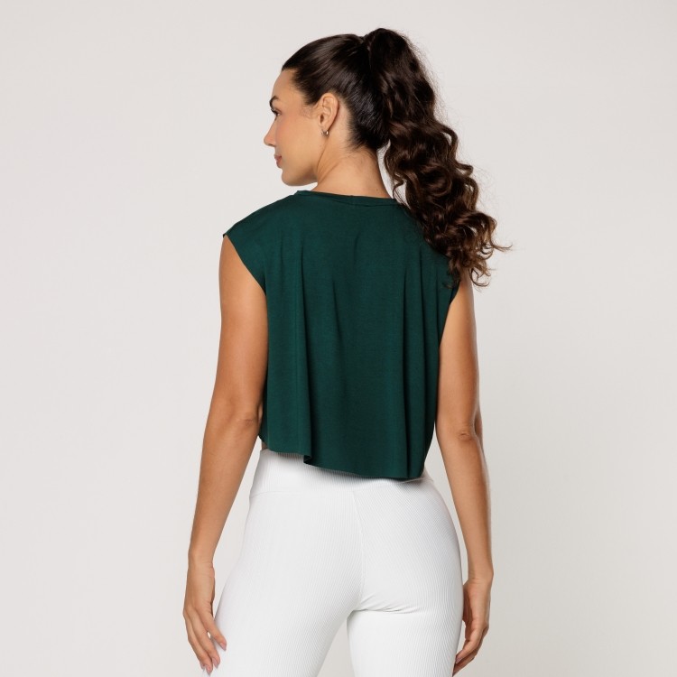 Cropped Arredondado Fitness Feminino Academia Liso Verde