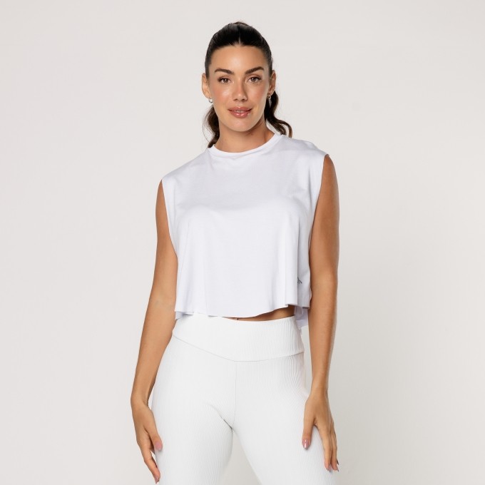Cropped Arredondado Fitness Viscolycra Academia Branco