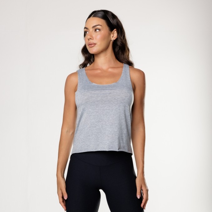 Regata Fitness Academia Viscolycra Cinza Mescla Corte a Laser